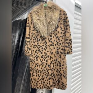 Leopard Print Rabbit Fur 3/4 Length Jacket